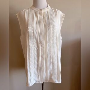 NWT Ann Taylor Ivory Sleeveless Blouse Lace Trim Size Large